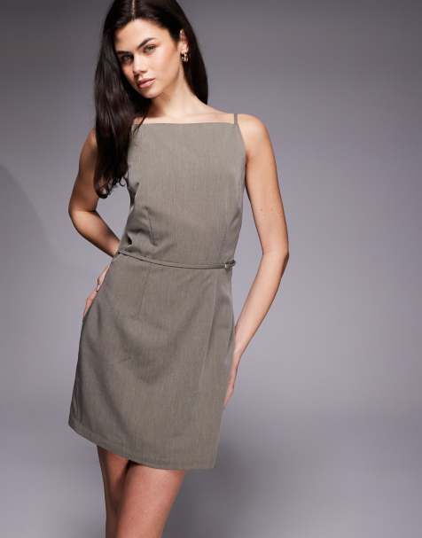 Kaiia exclusive 90s tailored square neck open back belted mini dress in charcoal - view 1