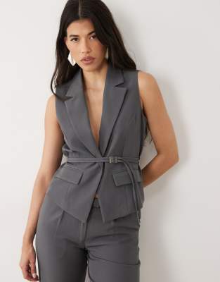 Kaiia Exclusive 90s Wrap Detail Cinched Vest In Gray