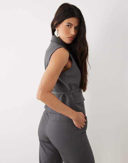 Kaiia exclusive 90s wrap detail cinched vest in charcoal - part of a set, 2 of 4