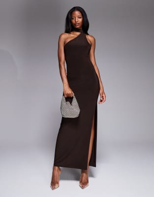 Kaiia - Exclusive - Anschmiegsames, doppellagiges Maxikleid in Schokobraun mit Schal-Ausschnitt-Brown