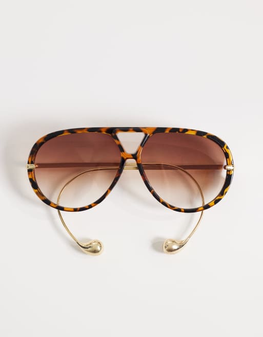 Kaiia - Exclusive - Aviator zonnebril met gebogen glazen in bruin tortoise en goud, 3 van 3