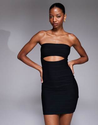 Kaiia - Exclusive - Bandage-Minikleid in Schwarz mit Zierausschnitt-Rot