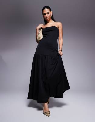 exclusive bandeau dropped waist maxi dress in black