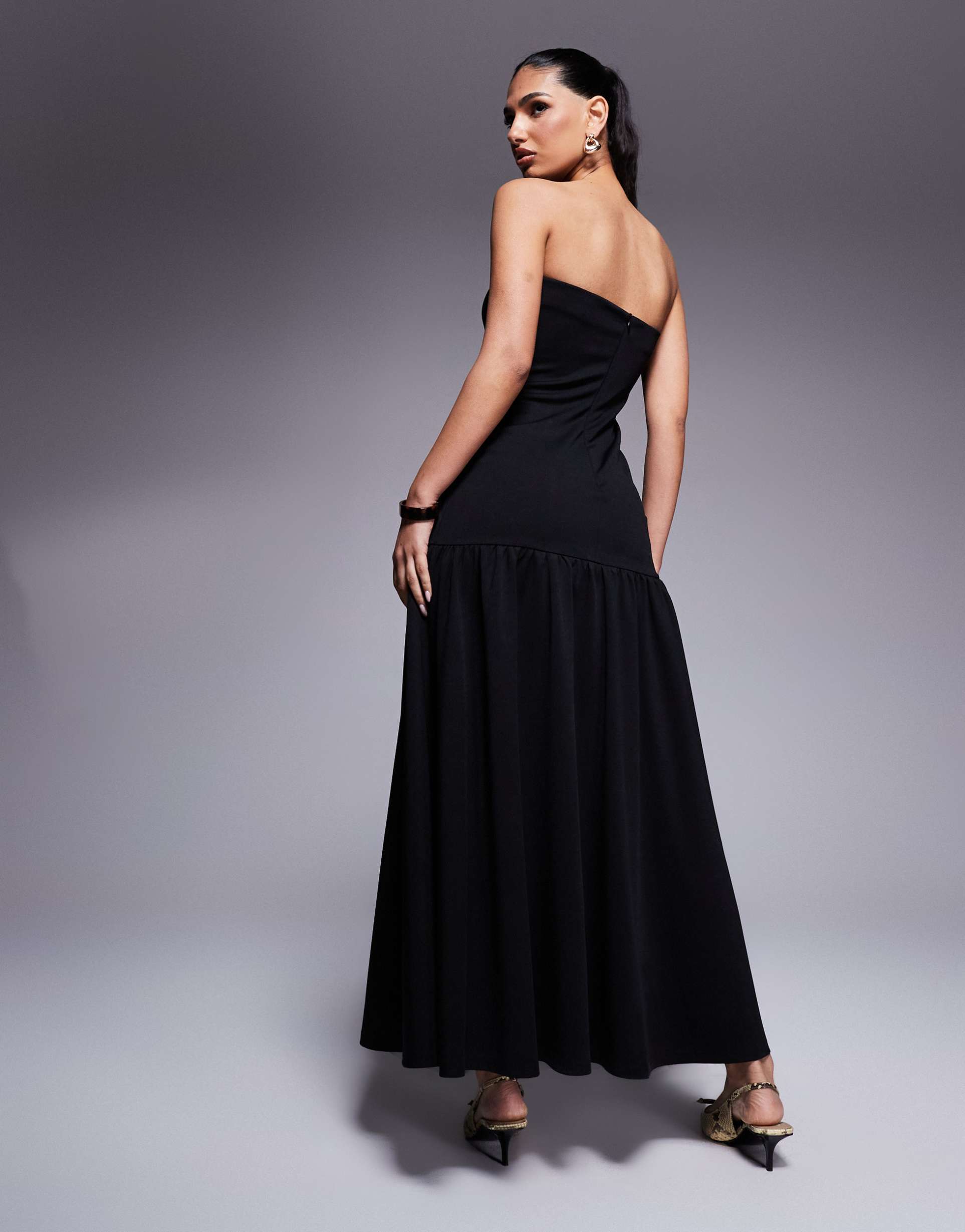 kaiia exclusive bandeau dropped waist maxi dress in black