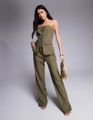 Shop Kaiia Exclusive Bandeau Lace Up Top In Green