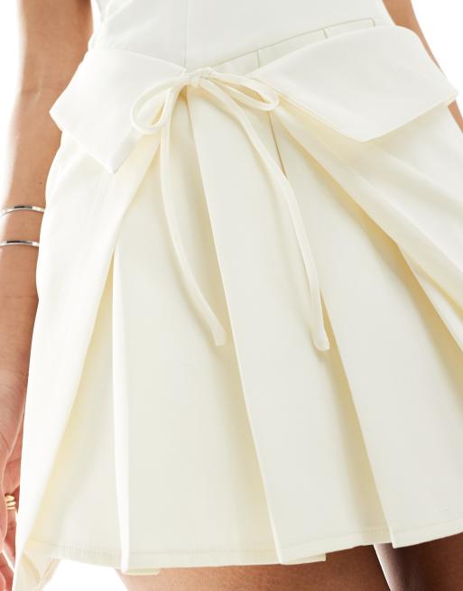 Kaiia exclusive bandeau tie detail pleated mini dress in ecru , 4 of 4