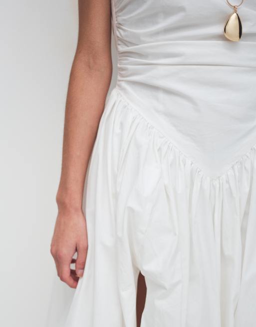 Kaiia exclusive bandeau volume puffball thigh split maxi dress in white, 4 of 8