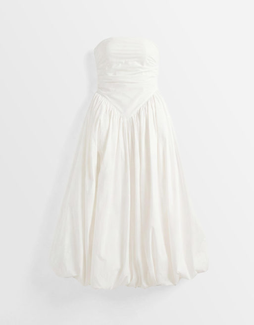 Kaiia exclusive bandeau volume puffball thigh split maxi dress in white, 5 of 8