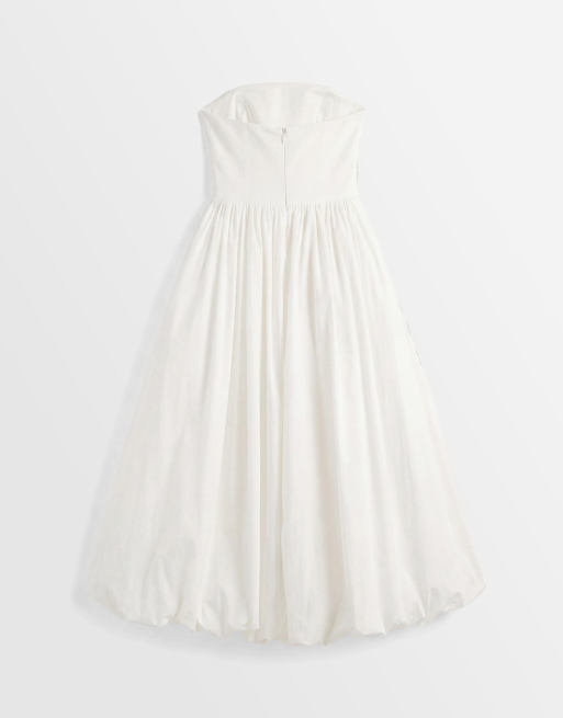 Kaiia exclusive bandeau volume puffball thigh split maxi dress in white, 6 of 8
