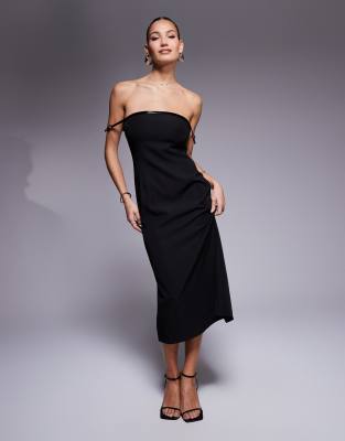 Kaiia Exclusive Bardot Buckle Detail Bodycon Maxi Dress In Black