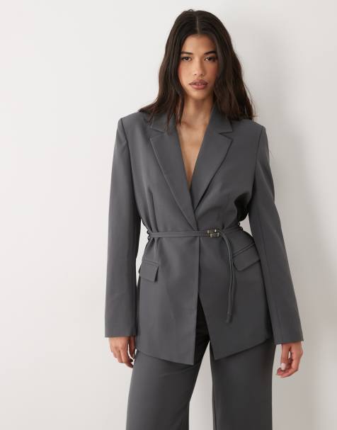 Kaiia – Exclusive – Blazer im Stil der 90er in Anthrazit mit geraffter Taille, Kombiteil - view 1