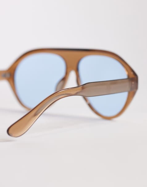 Kaiia exclusive blue lens aviator sunglasses in light brown