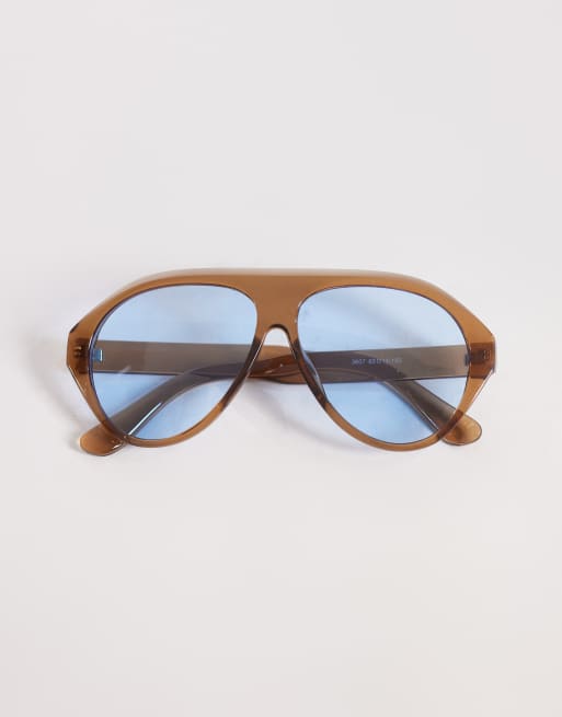 Kaiia exclusive blue lens aviator sunglasses in light brown, 3 of 3