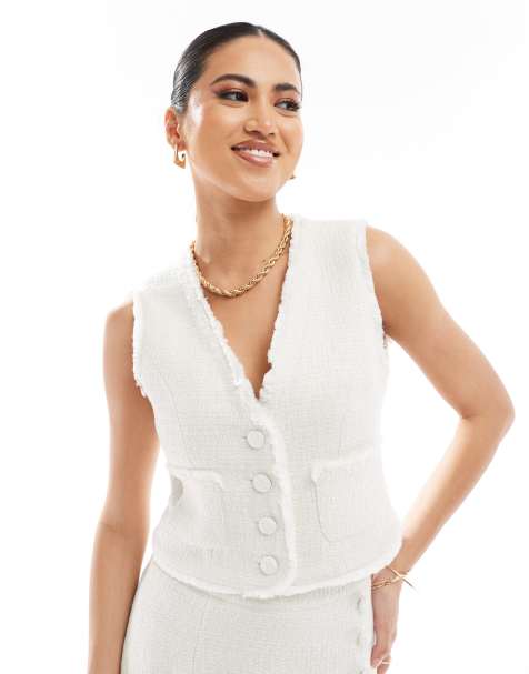 Kaiia exclusive boucle textured waistcoat co-ord in white   - view 1
