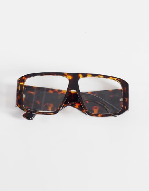 Kaiia – Exclusive – Breite Pilotenbrille in brauner Schildpattoptik mit klaren Gläsern, 3 von 3