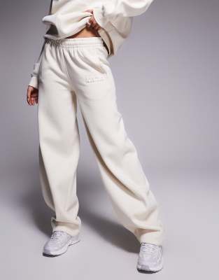 Kaiia Exclusive Bubble Embossed Logo Barrel Leg Sweatpants In Neutral