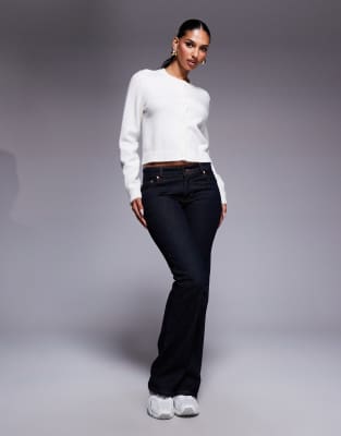 Kaiia Exclusive Button Up Ribbed Hem Cardigan In White