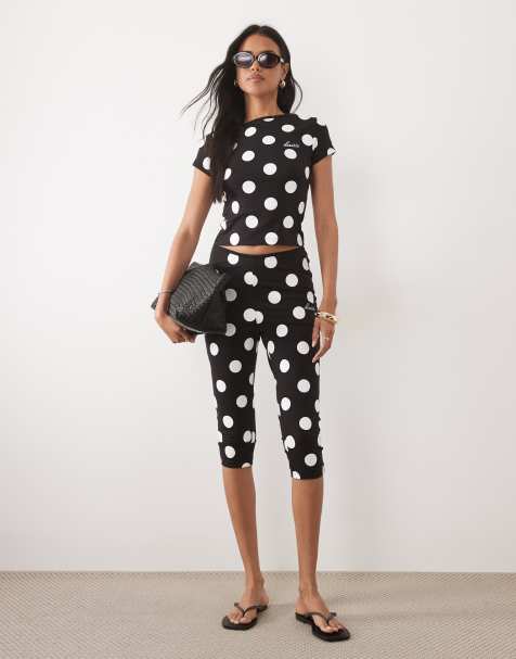 Kaiia – Exclusive – Caprihose in Schwarz mit weißen Polka Dots und hohem Baumwollanteil, Kombiteil - view 1