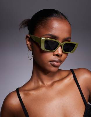 exclusive cat eye chunky frame sunglasses in olive green