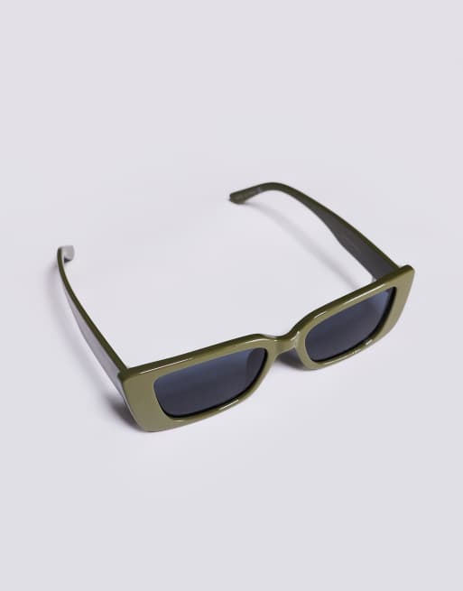 Green Chunky Cat-Eye Sunglasses Kaiia exclusive cat eye chunky frame sunglasses in olive  main image 4