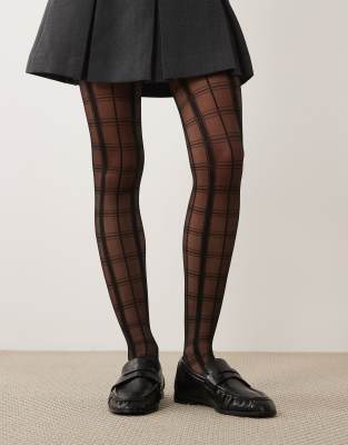 Kaiia Exclusive Check Pattern Sheer Tights In Black