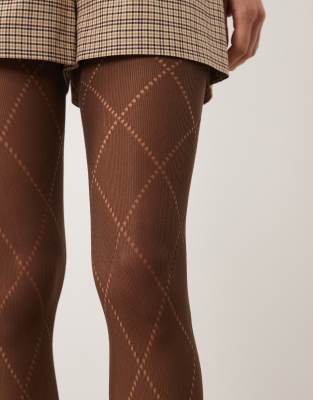 Kaiia Exclusive Check Pattern Tights In Brown