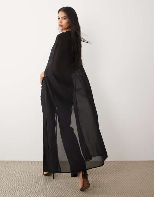 Kaiia exclusive chiffon longline crop cape top in black - part of a set, 3 of 4