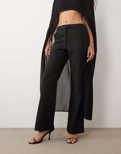 Kaiia exclusive chiffon longline cropped cape top and mid waist flare pants set in black - view 1