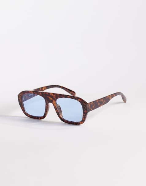 Kaiia exclusive chunky blue lens aviator sunglasses in brown tort - view 1