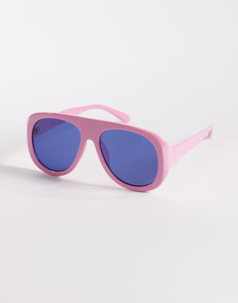 Kaiia exclusive chunky blue lens aviator sunglasses in pink - view 1