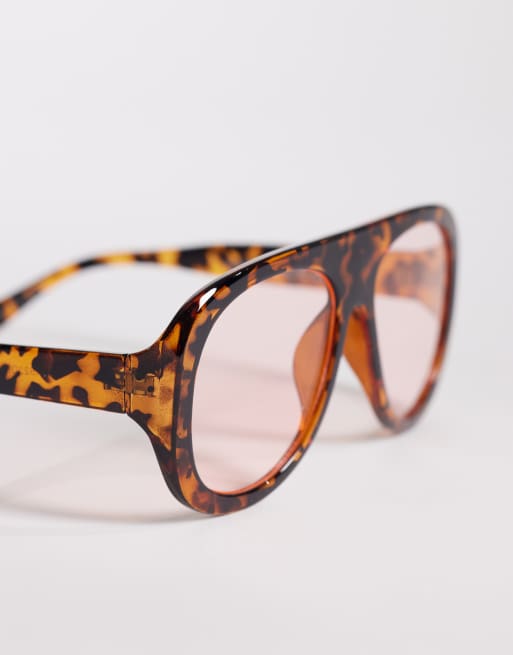 Kaiia exclusive chunky blush lens aviator sunglasses in brown tort, 2 of 3