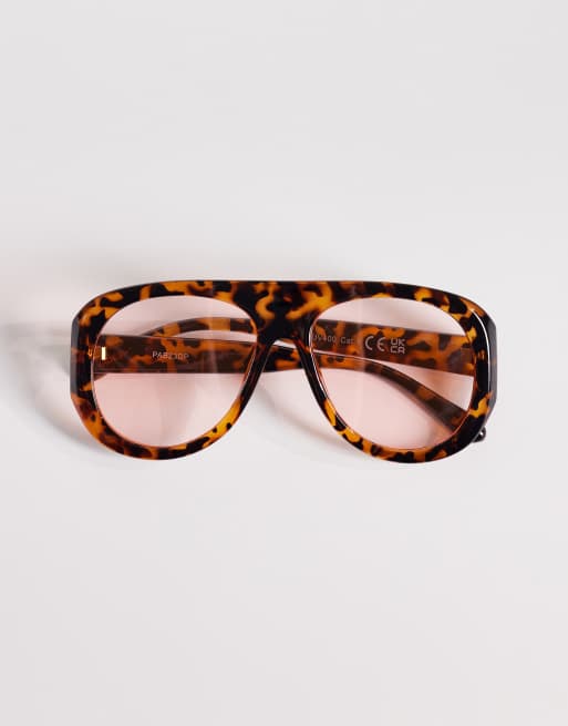 Kaiia exclusive chunky blush lens aviator sunglasses in brown tort, 3 of 3