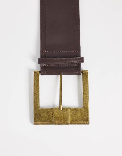 Kaiia exclusive chunky faux leather western belt with gold hardware in brown, 2 of 3