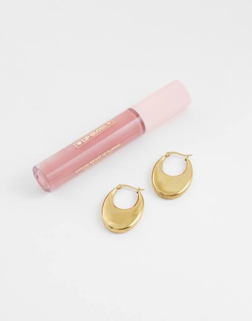 Kaiia exclusive chunky oval hoop earrings in gold, 2 of 4