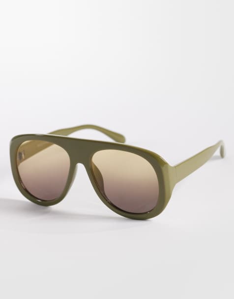Kaiia exclusive chunky tan lens aviator sunglasses in khaki - view 1