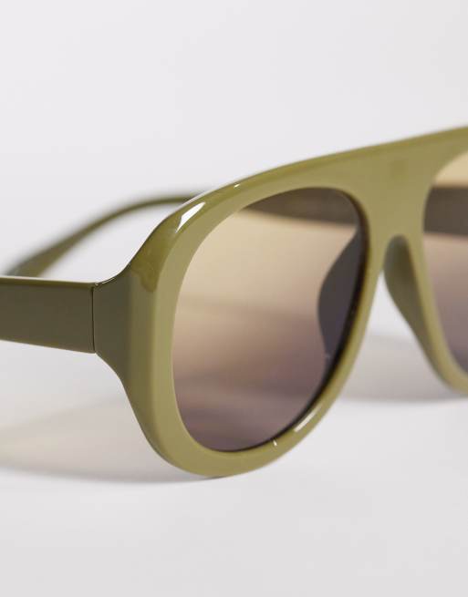 Kaiia exclusive chunky tan lens aviator sunglasses in khaki, 2 of 3