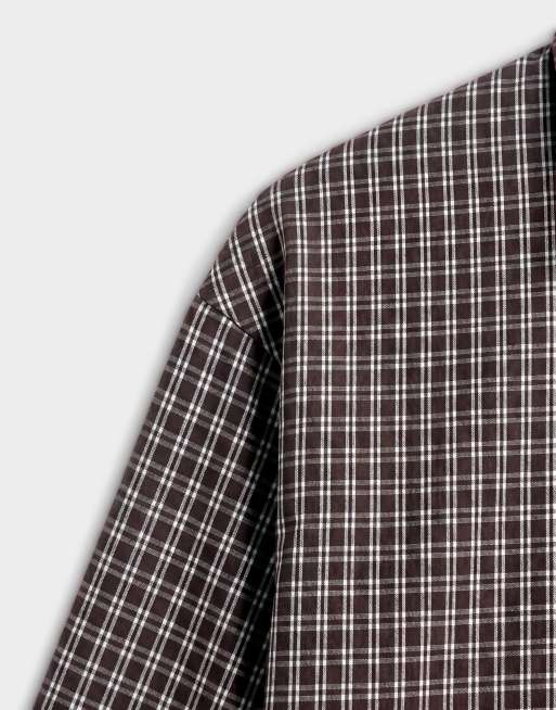 Kaiia exclusive cinch waist button-through shirt in brown check (Part of a set), 7 of 8