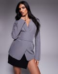 [Kaiia] Kaiia exclusive cinched waist belted tie back blazer in charcoal-Grey 6 GREY