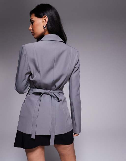 Kaiia exclusive cinched waist belted tie back blazer in charcoal