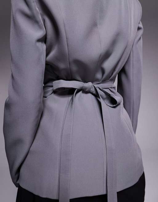 Kaiia exclusive cinched waist belted tie back blazer in charcoal