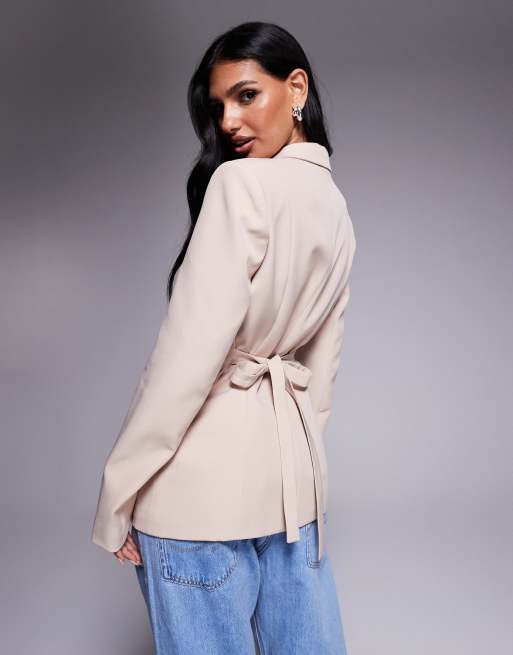 Kaiia exclusive cinched waist belted tie back blazer in cream