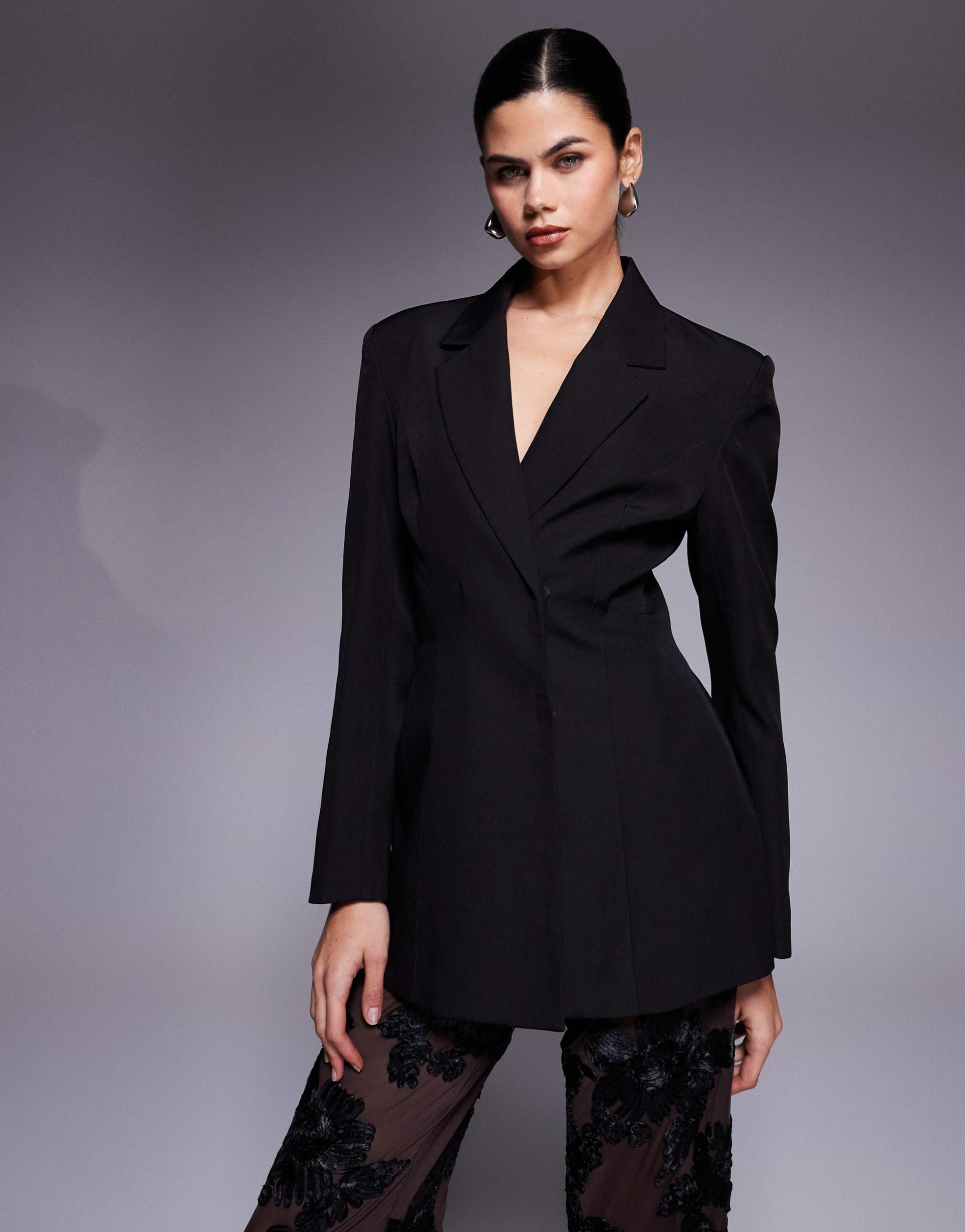kaiia exclusive cinched waist blazer in black - part of a set
