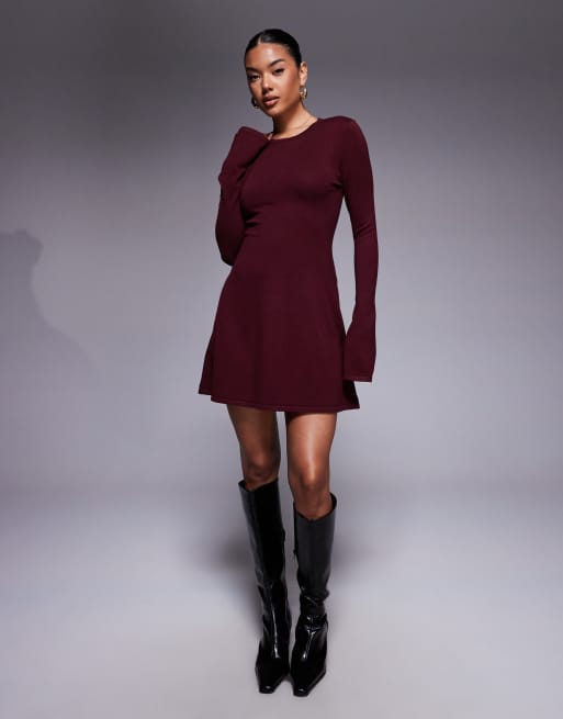 Ameri UND SWITCH FLARE KNIT DRESS バーガンディ UND SWITCH FLARE KNIT DRESS