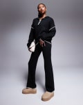 [Kaiia] Kaiia exclusive contrast stitch wide leg knitted pants in black (part of a set) 12 BLACK