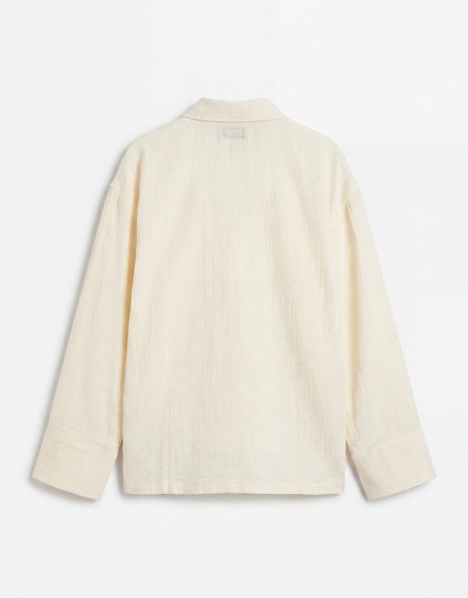 Kaiia exclusive cotton blend oversized tie front shirt in light lemon (part of a set), 7 of 8