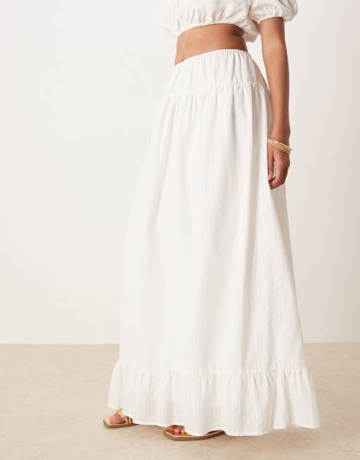 Kaiia exclusive cotton gathered prairie maxi skirt in white (part of a set)