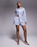 [Kaiia] Kaiia exclusive cotton loose shorts in blue and white deckchair stripe (part of a set)-Multi 12 Blue & white