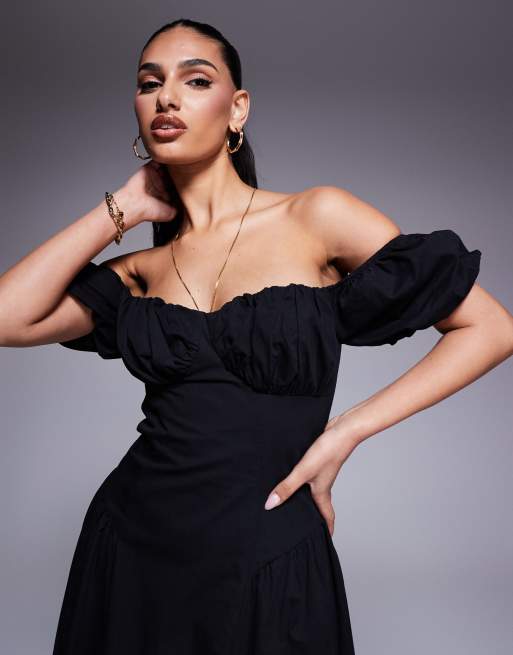 Kaiia exclusive milkmaid puff sleeve maxi dress in black