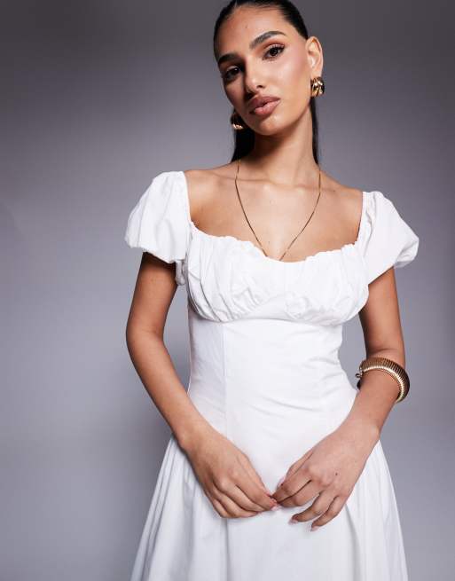Kaiia exclusive cotton milkmaid puff sleeve hip pleat detail maxi
