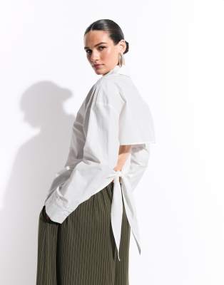 Kaiia Exclusive Cotton Open Tie Back Shirt In White